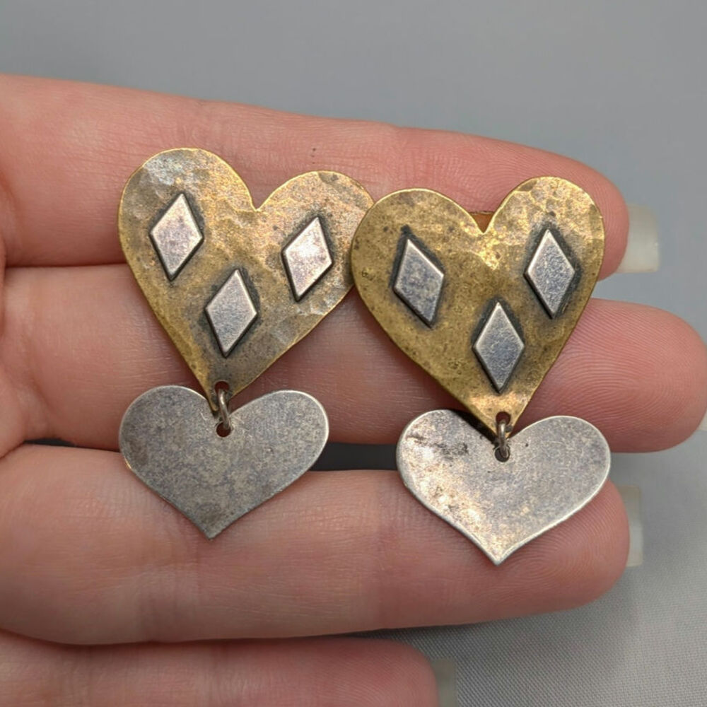JAMES AVERY STERLING SILVER AND BRASS HEART AND DIAMOND DANGLE EARRINGS